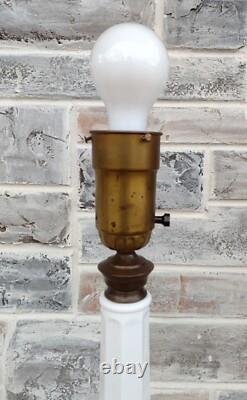 Vintage Mid Century White Milk Glass Skyscraper Torchiere Table Lamp Post Base