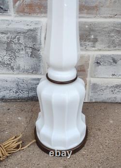 Vintage Mid Century White Milk Glass Skyscraper Torchiere Table Lamp Post Base
