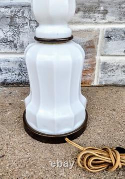 Vintage Mid Century White Milk Glass Skyscraper Torchiere Table Lamp Post Base