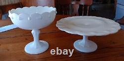 Vintage Milk GLASS Cake Plate Stand, Fruit Bowl A Set Or Separate. Tear DROP