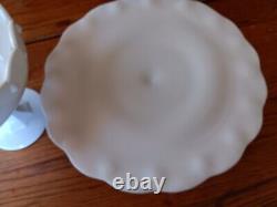 Vintage Milk GLASS Cake Plate Stand, Fruit Bowl A Set Or Separate. Tear DROP