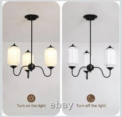 Vintage Milk Glass 3 Light Hanging Chandelier Hardwire- Black & Milky White