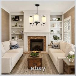 Vintage Milk Glass 3 Light Hanging Chandelier Hardwire- Black & Milky White