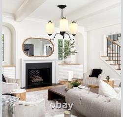Vintage Milk Glass 3 Light Hanging Chandelier Hardwire- Black & Milky White