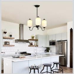 Vintage Milk Glass 3 Light Hanging Chandelier Hardwire- Black & Milky White