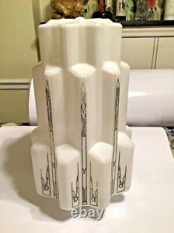 Vintage Milk Glass Art Deco Skyscraper Light Cover Globe Shade 17