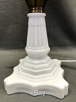 Vintage Milk Glass BRASS White Moon and Stars Pattern LG Wright Electric Lamp