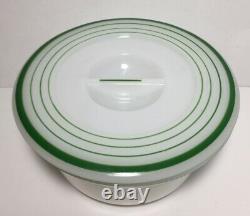 Vintage Milk Glass Candy Dish Bowl With Lid White And Green 5 X 2 1/2