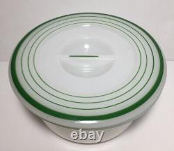 Vintage Milk Glass Candy Dish Bowl With Lid White And Green 5 X 2 1/2