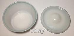 Vintage Milk Glass Candy Dish Bowl With Lid White And Green 5 X 2 1/2