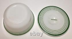 Vintage Milk Glass Candy Dish Bowl With Lid White And Green 5 X 2 1/2