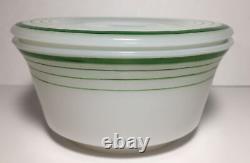 Vintage Milk Glass Candy Dish Bowl With Lid White And Green 5 X 2 1/2