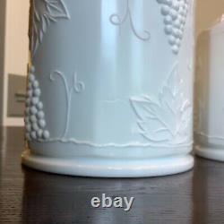 Vintage Milk Glass Canisters with Lid SET White Indiana Colony Grape Harvest S M L