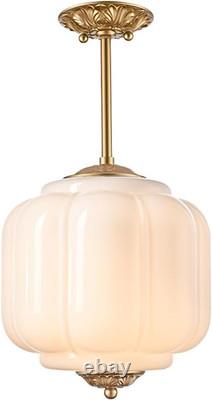 Vintage Milk Glass Ceiling Light Fixture, Antique White Semi Flush Mount Milk Gl