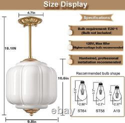 Vintage Milk Glass Ceiling Light Fixture, Antique White Semi Flush Mount Milk Gl