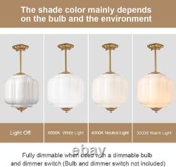 Vintage Milk Glass Ceiling Light Fixture, Antique White Semi Flush Mount Milk Gl
