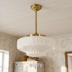 Vintage Milk Glass Chandelier with White Flowers, E26 Bulb Included, 11.8