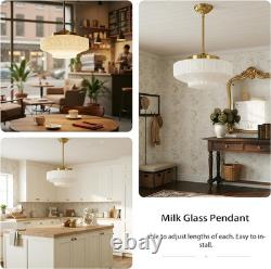 Vintage Milk Glass Chandelier with White Flowers, E26 Bulb Included, 11.8