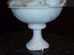Vintage Milk Glass Conrad Early American Punch Bowl Set with12 Cups withBase