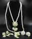 Vintage Milk Glass Daisy Double Strand Necklace & 2 Pairs Of Earrings Germany