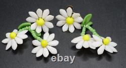 Vintage Milk Glass Daisy Double Strand Necklace & 2 Pairs of Earrings Germany