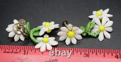 Vintage Milk Glass Daisy Double Strand Necklace & 2 Pairs of Earrings Germany