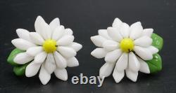 Vintage Milk Glass Daisy Double Strand Necklace & 2 Pairs of Earrings Germany