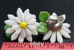 Vintage Milk Glass Daisy Double Strand Necklace & 2 Pairs of Earrings Germany