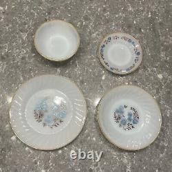 Vintage Milk Glass Dinnerware Dish Set Blue Floral Termocrisa Mexico 16pc