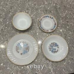 Vintage Milk Glass Dinnerware Dish Set Blue Floral Termocrisa Mexico 16pc