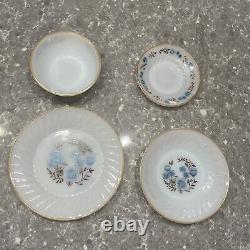 Vintage Milk Glass Dinnerware Dish Set Blue Floral Termocrisa Mexico 16pc