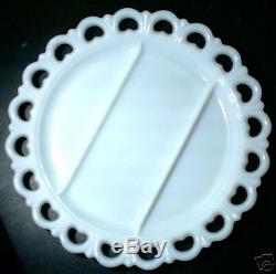 Vintage Milk Glass Heart Laced Relish Tray Plate