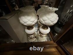 Vintage Milk Glass Hurricane Lamps. (set of Two)