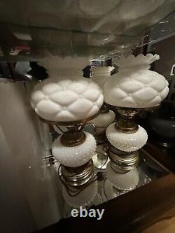 Vintage Milk Glass Hurricane Lamps. (set of Two)