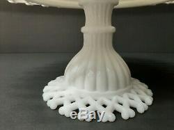 Vintage Milk Glass Lattice Pedestal Cake Stand. Elegant! Mint Condition! Rare