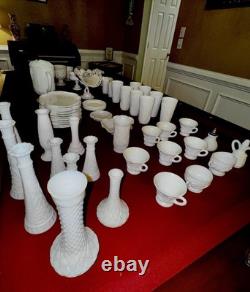Vintage Milk Glass Lot-60+Pcs-Plates, Cups, Bowls, Vases & More! -HUGE Collection