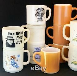 Vintage Milk Glass Mug Lot Fire King Anchor Hocking Stacking Advertising Snoopy