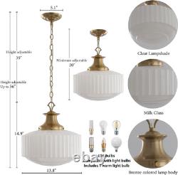 Vintage Milk Glass Pendant Light Antique 13.8 Chandelier with E26 Bulb