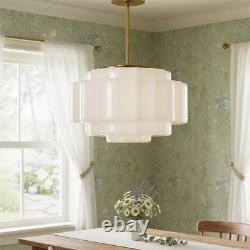 Vintage Milk Glass Pendant Lights, 15.7 White Pleated Glass Chandelier, Semi