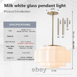 Vintage Milk Glass Pendant Lights, 15.7 White Pleated Glass Chandelier, Semi