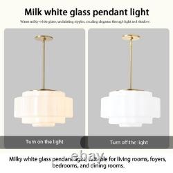 Vintage Milk Glass Pendant Lights, 15.7 White Pleated Glass Chandelier, Semi