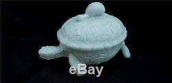 Vintage Milk Glass Turtle Dish With Lid and Snail Handle Portieux Vallerysthal