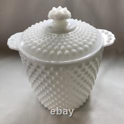 Vintage Milk Glass White Hobnail Covered Cookie Jar or Ice Bucket 8.5 Tall