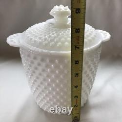 Vintage Milk Glass White Hobnail Covered Cookie Jar or Ice Bucket 8.5 Tall