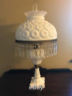 Vintage Milk Glass White Moon and Stars Pattern LG Wright Electric Lamp Prisms