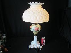 Vintage Milk Glass White Moon and Stars Pattern LG Wright Electric Lamp Roses HP