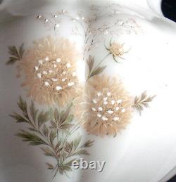Vintage Milk White Glass With Hand-Painted Floral Design Electric Hanging Lamp