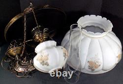 Vintage Milk White Glass With Hand-Painted Floral Design Electric Hanging Lamp