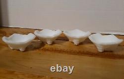 Vintage Milk glass 2 inch Footed Egg Bowls Set of 4 Detailed leaf design