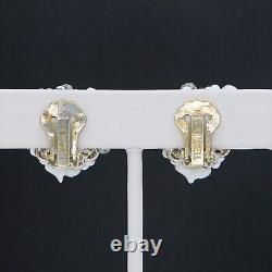 Vintage Miriam Haskell Crystal and White Milk Glass Bellflower Clip On Earrings